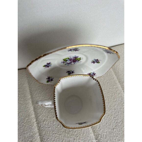Vintage Royal Stafford Sweet Violets Square Tea Cup & Saucer Set Bone China Gold - Picture 4 of 11